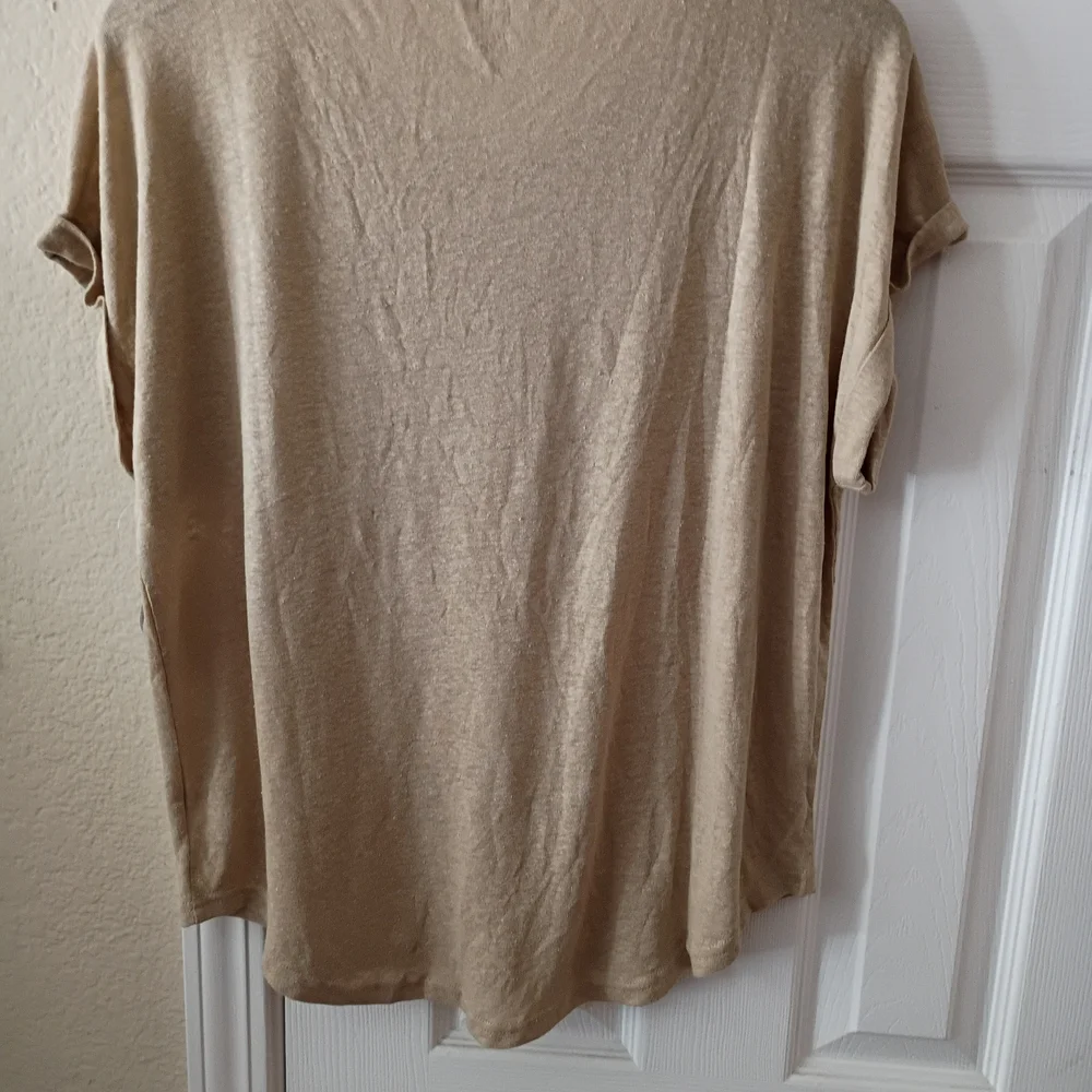 GAP Women's Beige Linen Blend Short Sleeve Top - Picture 2 of 6